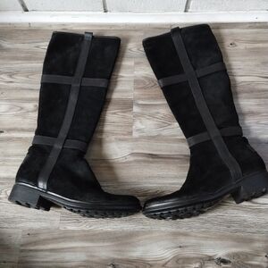 Hunter Willingen Black Suede Leather Tall Boots Size 6.5